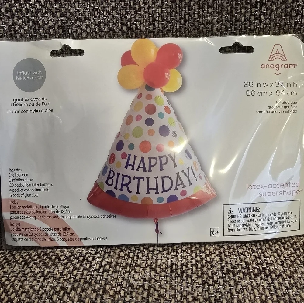 Multicolor Happy Birthday Party Hat Balloon NEW Anagram Latex